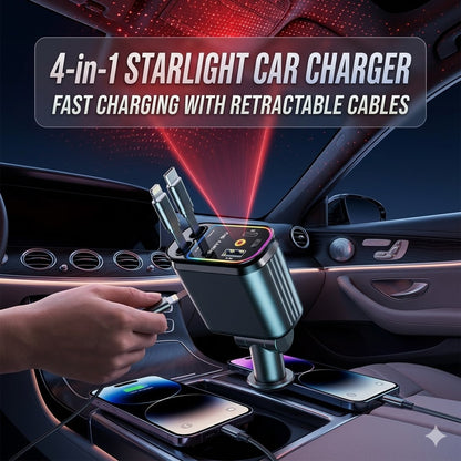 4-in-1 Starlight Car Charger – Fast Charging with Retractable Cables