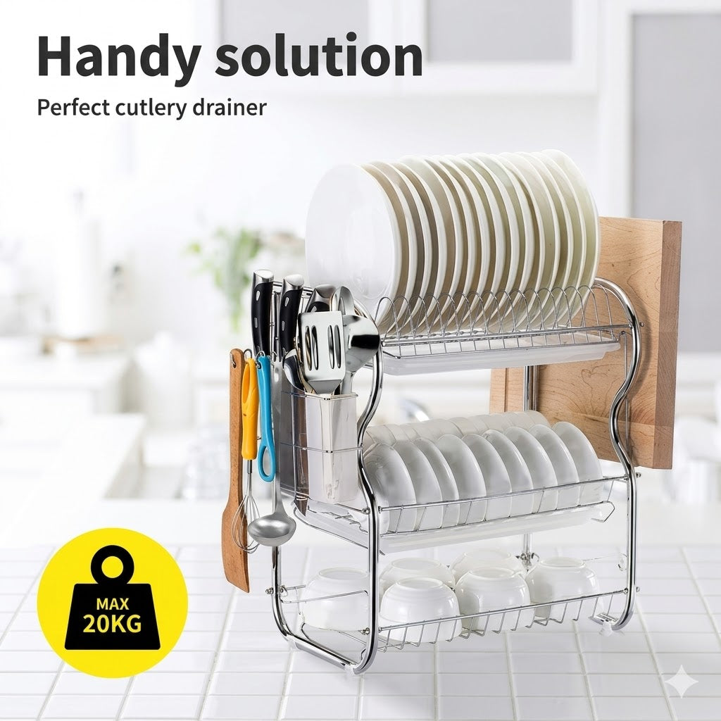 Double-Layer Dish Drain Rack – Household Metal Kitchen Storage Organizer