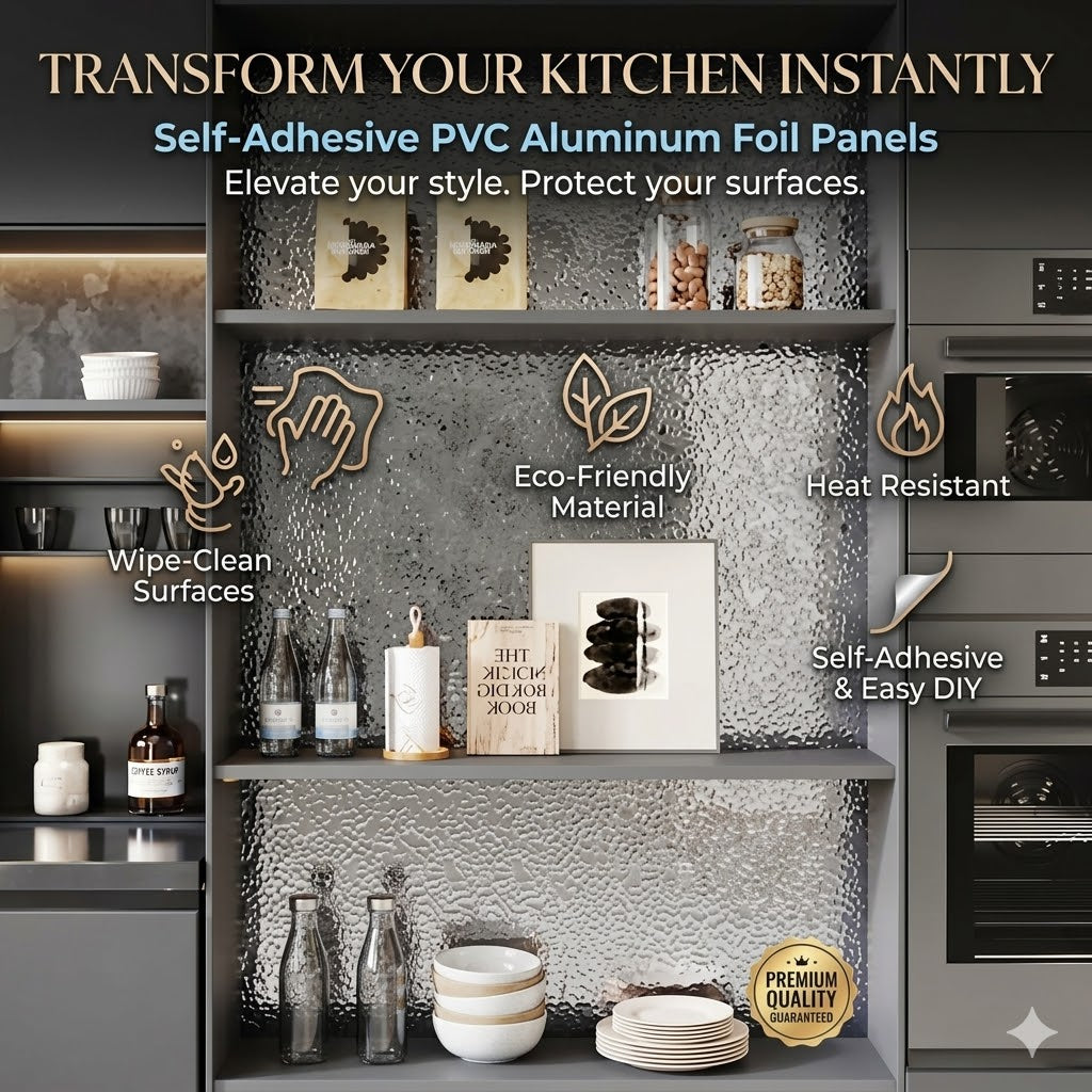 Self-Adhesive PVC Aluminum Foil Wall Panels – Waterproof Kitchen Backsplash Stickers