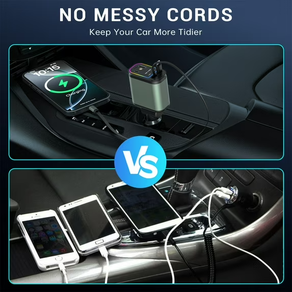4-in-1 Starlight Car Charger – Fast Charging with Retractable Cables