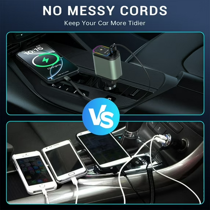 4-in-1 Starlight Car Charger – Fast Charging with Retractable Cables